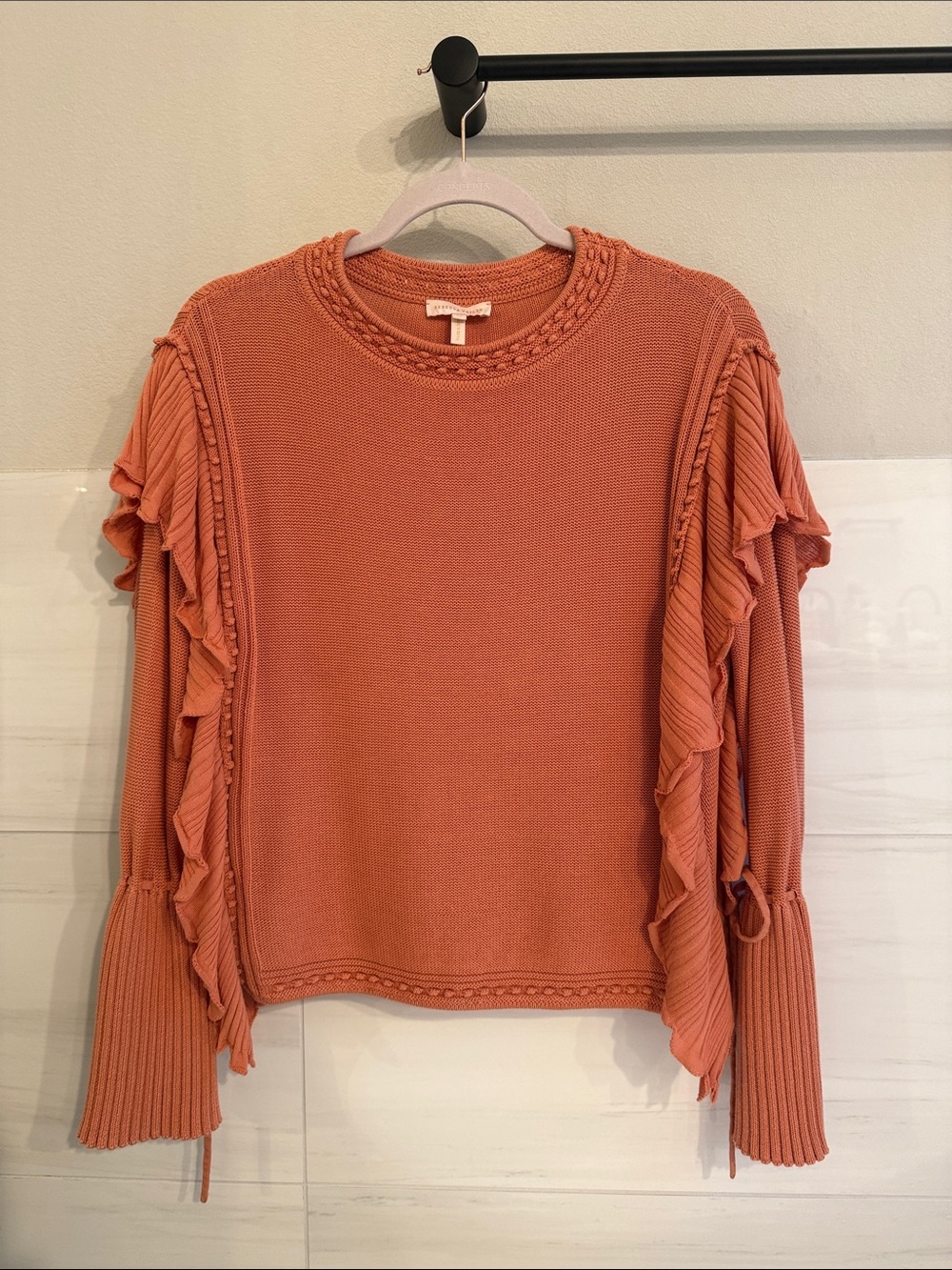 Rebecca Taylor Ruffled Sleeve Knit Top - Terracotta